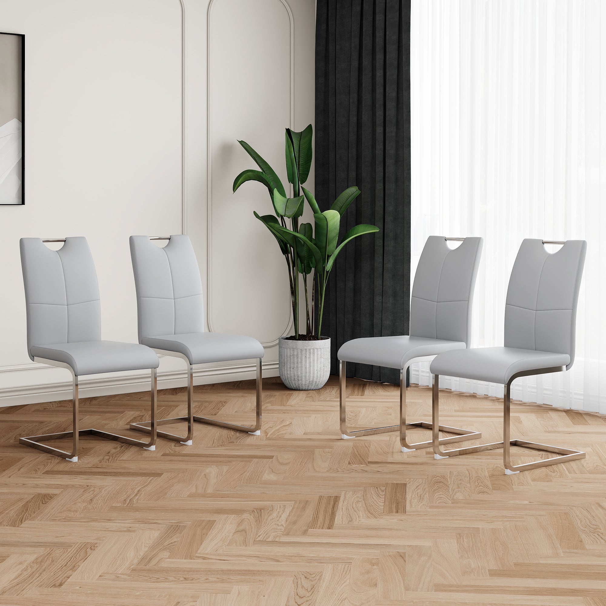 Modern Dining Chairs with Faux Leather Padded Seat Dining Living Room Chairs Upholstered Chair with Chrome Metal Legs Design for Kitchen, Living, Bedroom, Dining Room Side Chairs Set of 4 - Grand Goldman Shop