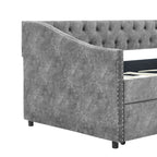 Grey Upholstered Tufted Twin Size Daybed with Drawers and Copper Nailhead Trim, Eucalyptus Wood Frame, 81.5''x4''x30.5'' - Grand Goldman Shop