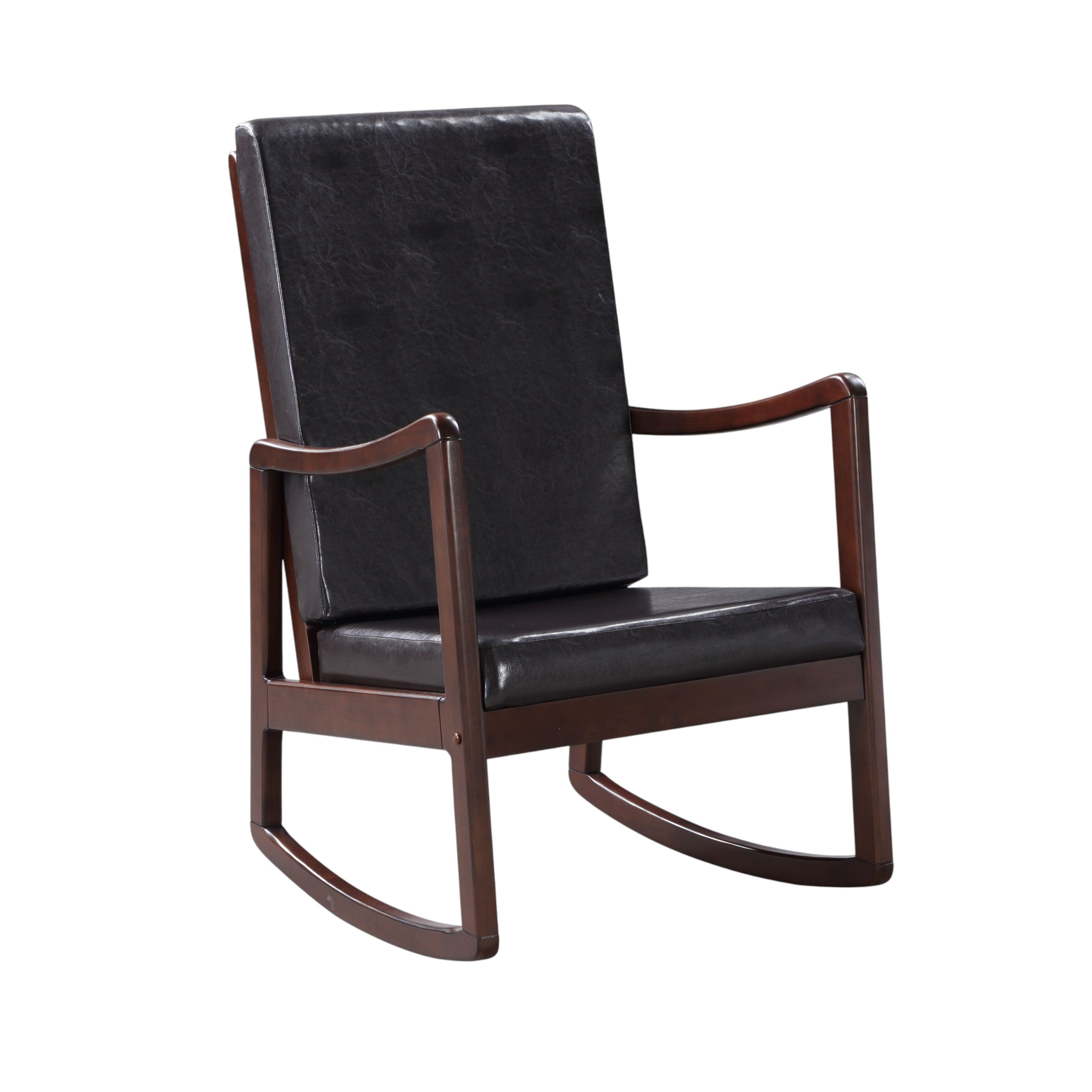 Raina Dark Brown Synthetic Leather & Espresso Finish Rocking Chair with Foam Cushioning, 220lb Capacity - Grand Goldman Shop