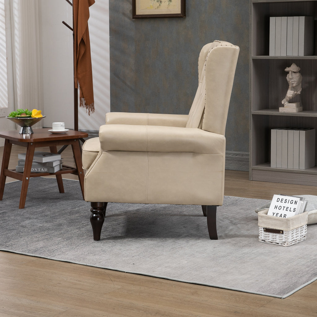Modern Accent Chair Lounge Chair with Sturdy Wood Legs in Camel PU Leather for Living Room and Bedroom - Grand Goldman Shop