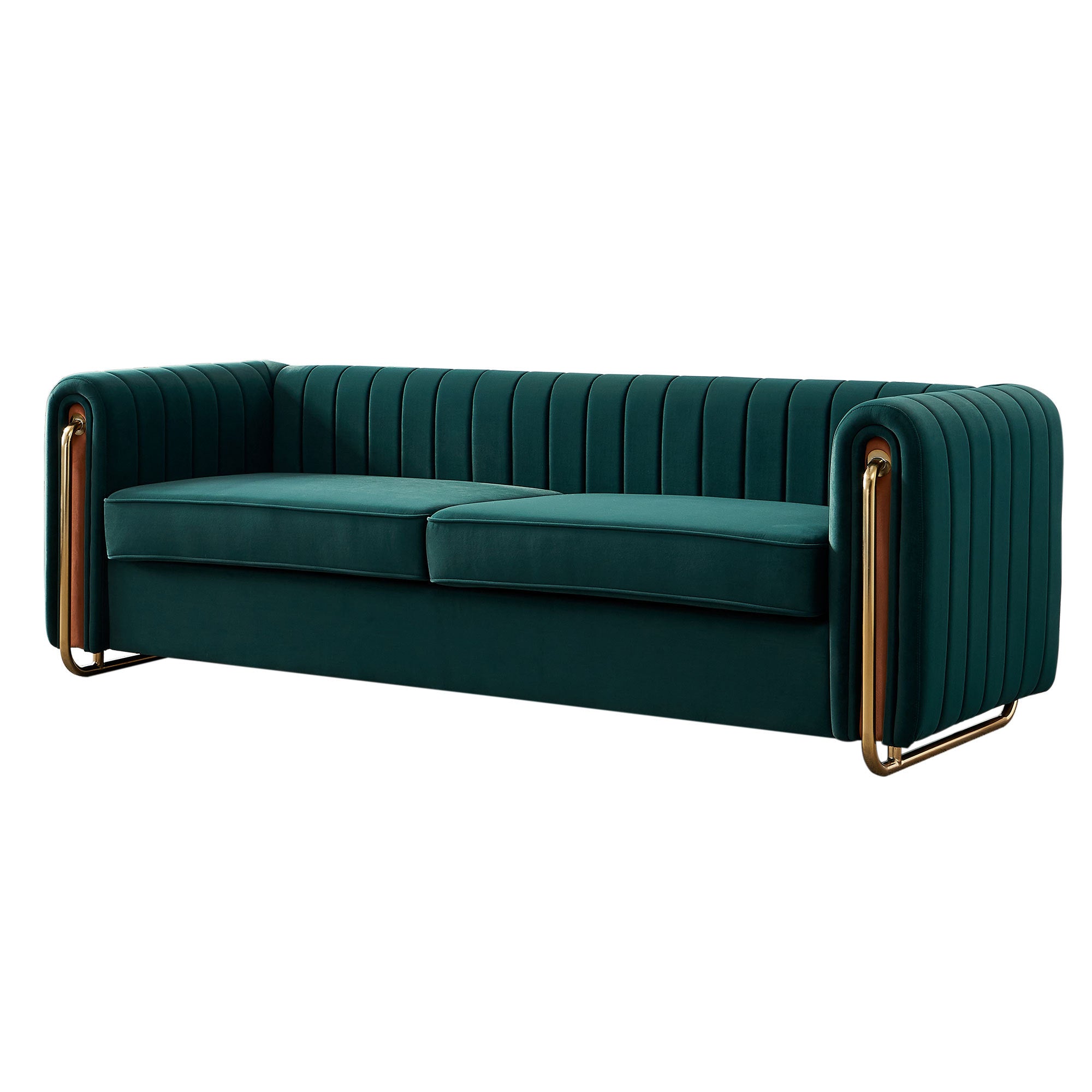 Contemporary Velvet Sofa Couch 84.25''W for Living Room, Green - Grand Goldman Shop