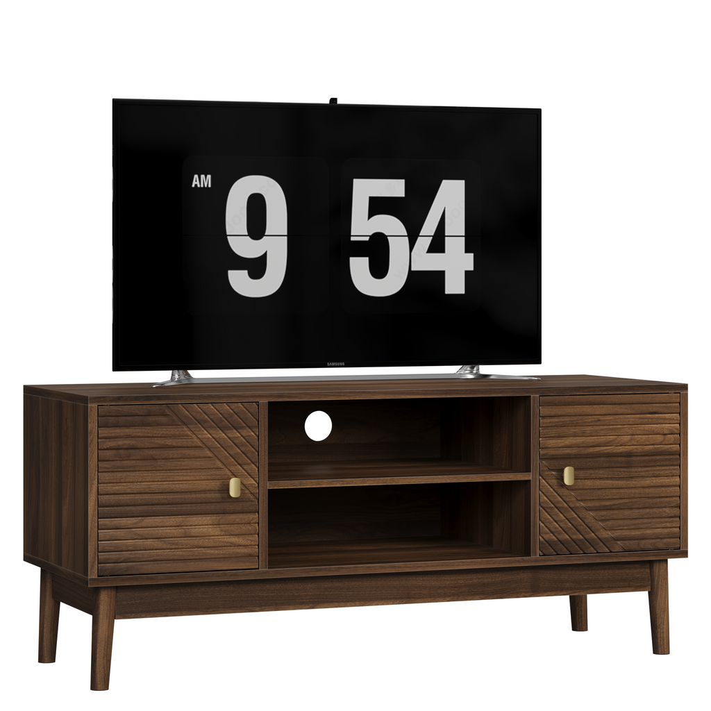 Mid-Century Modern TV Stand for 32/45 inch TV, Walnut MDF Entertainment Center with Storage, 43.31 inch Media Console Table for Living Room and Bedroom - Grand Goldman Shop