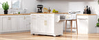 K&K 59.3' Kitchen Island with Storage 2 Pull Out Cabinet Organizers & Rubber Wood Drop Leaf, Rolling Kitchen Island with Trash Can Storage, Power Outlet, Spice & Towel Rack for Kitchen, Dining, White - Grand Goldman Shop