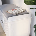 Shoe Storage Bench with Padded Seat Cushion, Entryway Bench with 2 Barn Doors-White - Grand Goldman Shop
