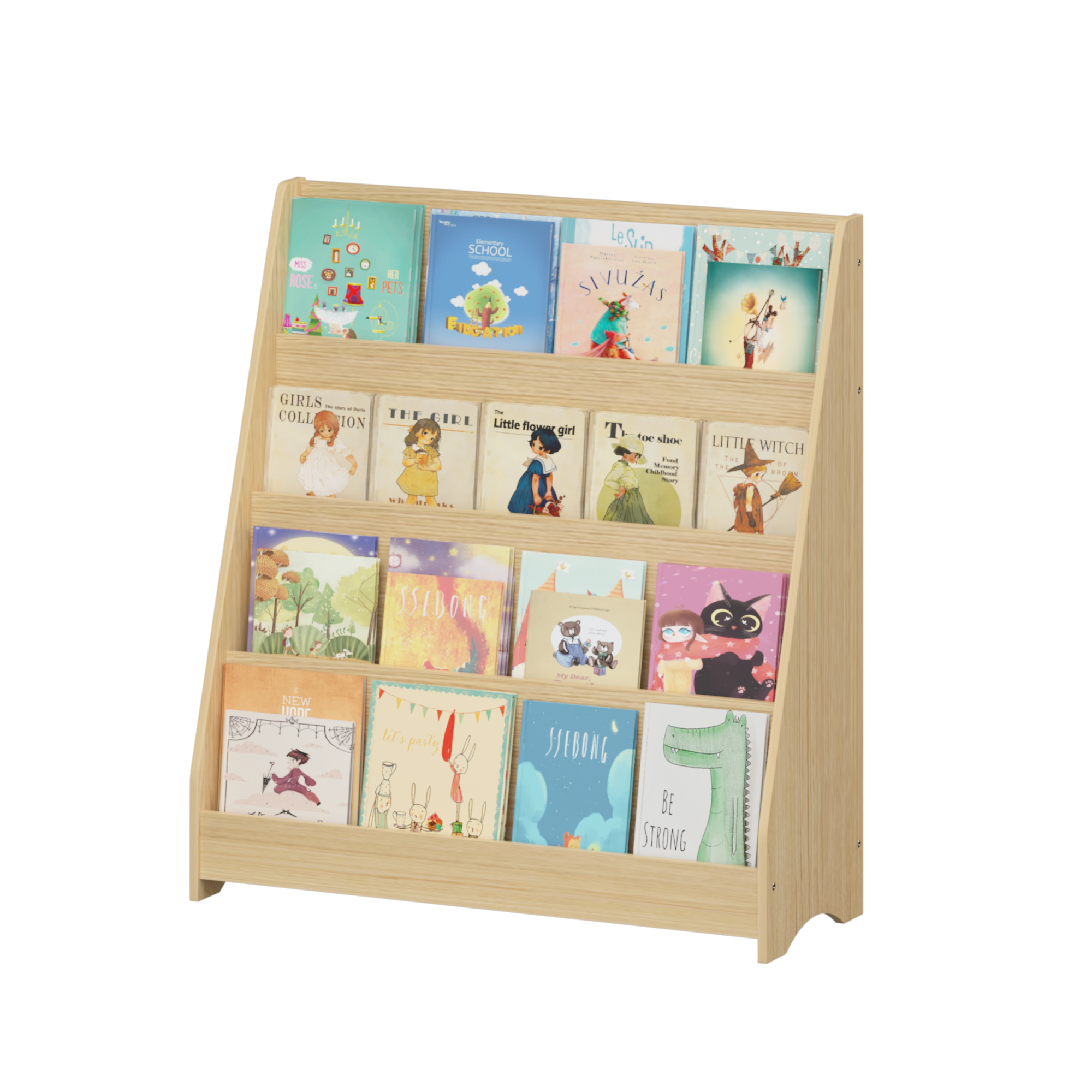 Stylish 4-Tier Kids Bookshelf, Toddler Book Display Shelves, Natural Finish, Engineered Wood, 31.5 x 11.8 x 34.65 inches - Av