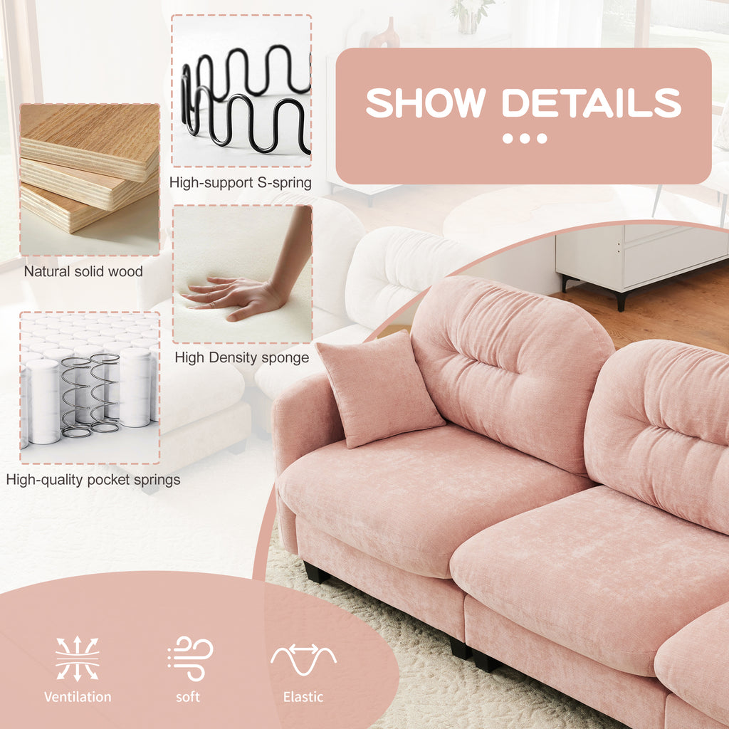 Loveseat Cloud Sectional Couches Chenille Fabric,Quilted Pleated Design, Ergonomic Design,High-Density Foam Easy Install Elegant Armrests High Quality Wooden Base,Fits Living Rooms,Pink - Grand Goldman Shop