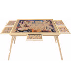 27' H Tall 1500 Piece Puzzle Table with Legs, 5 Drawers, 34' W x 26' D Large Wood Folding Jigsaw Puzzle Board for Adults, Nat