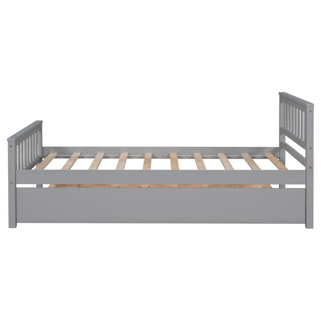 Twin Bed with Trundle, Platform Bed Frame with Headboard and Footboard, for Bedroom Small Living Space,No Box Spring Needed,Grey - Grand Goldman Shop