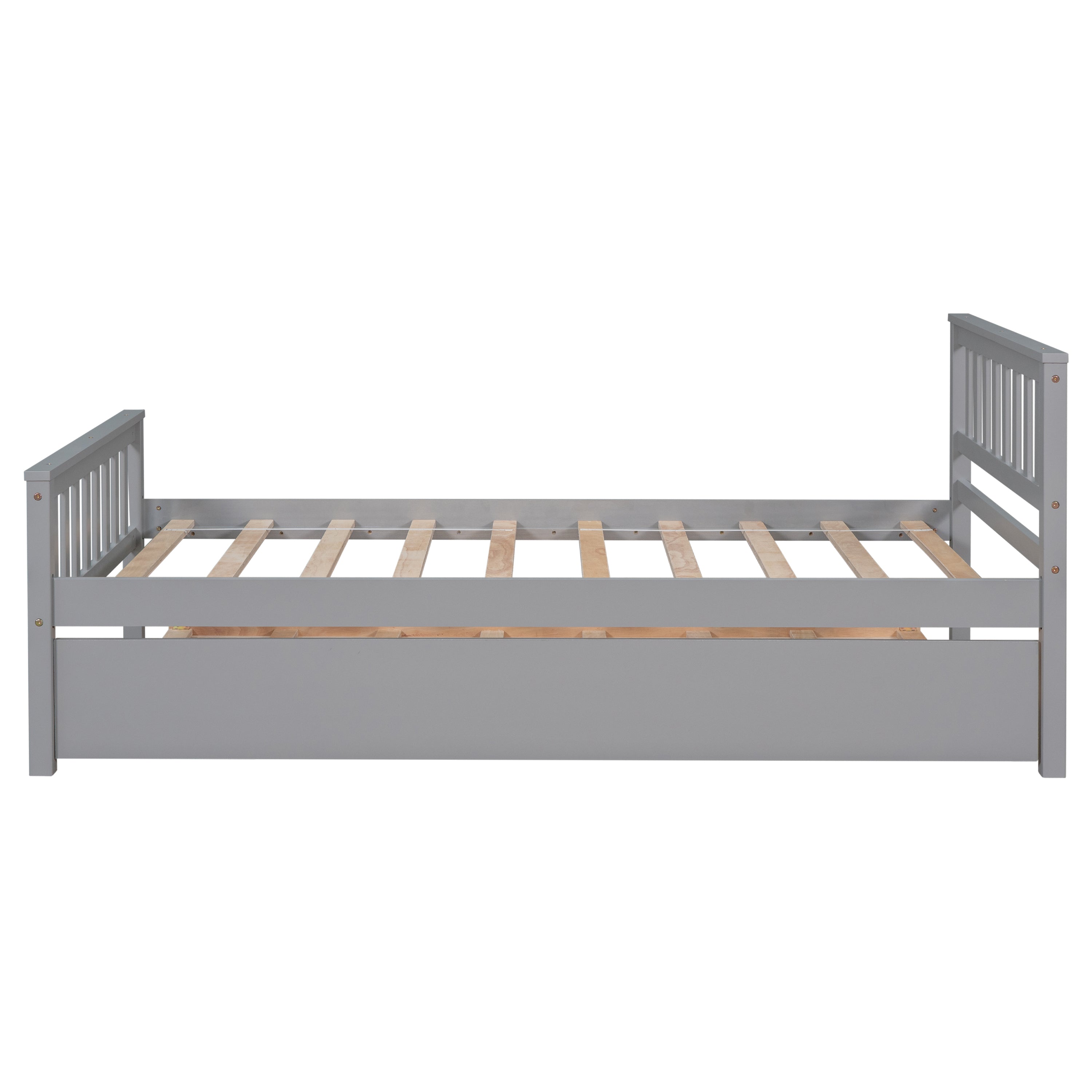 Twin Bed with Trundle, Platform Bed Frame with Headboard and Footboard, for Bedroom Small Living Space,No Box Spring Needed,Grey - Grand Goldman Shop
