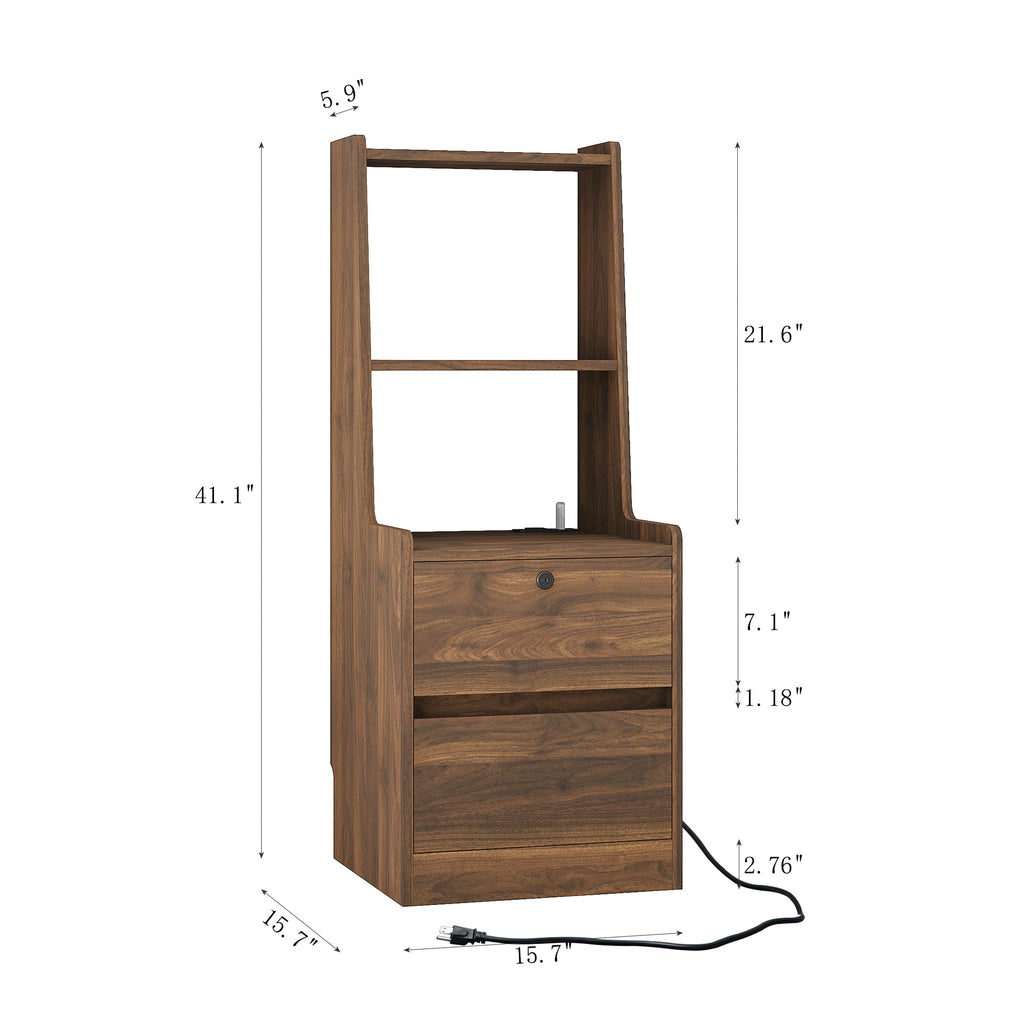 Nightstands Set of 2, with Charging Station, Smart Nightstand with Night Light, Modern Night Stand with Bookshelf, Bedside Tables with Storage Cabinet for Bedroom, Wood - Grand Goldman Shop