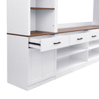 Farmhouse Entertainment Wall Unit with Bookshelf for TVs Up to 70', Walnut TV Stand with Adjustable Shelves, Mid-Century Media Console with Wine Rack for Living Room, White (NEW SKU: N721S000046K-2) - Grand Goldman Shop