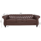 Dark Brown PU Rolled Arm Chesterfield Three Seater Sofa with Solid Wood Frame and Birch Legs - Grand Goldman Shop