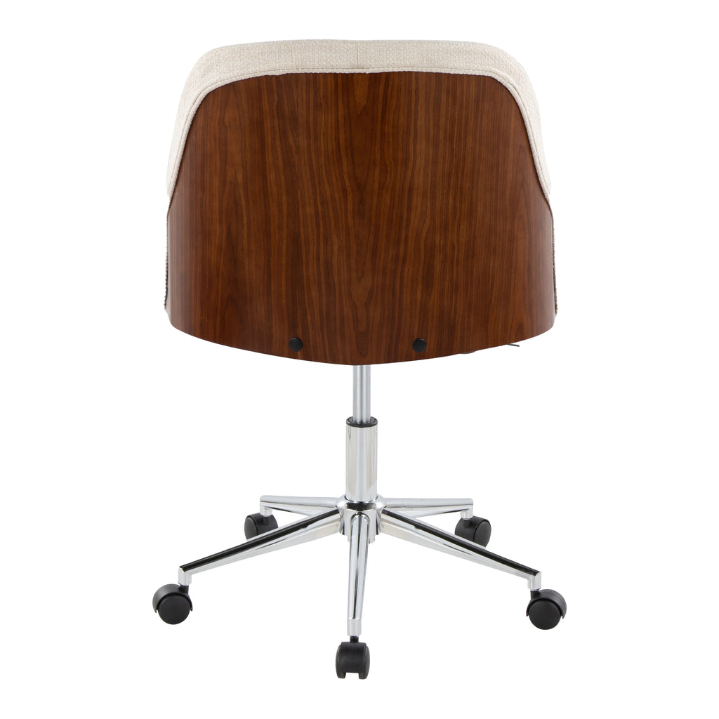 Contemporary Office Chair in Chrome Metal, Walnut Wood, and Cream Fabric - Grand Goldman