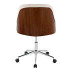 Contemporary Office Chair in Chrome Metal, Walnut Wood, and Cream Fabric - Grand Goldman