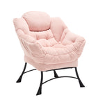Lazy Chair with Ottoman, Modern Lounge Accent Chair with Armrests and a Side Pocket, Leisure Upholstered Sofa Chair Reading Chair with Footrest for Small Space, Corner Chair-Pink - Grand Goldman Shop