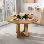 Round Dining Table for 4 - 47 Inch Farmhouse Kitchen Table, MDF Circle Table with Oak Finish, 300lb Weight Capacity, Easy Assembly for Dining Room, Kitchen, Living Room - Spiced Round Table - Grand Goldman Shop