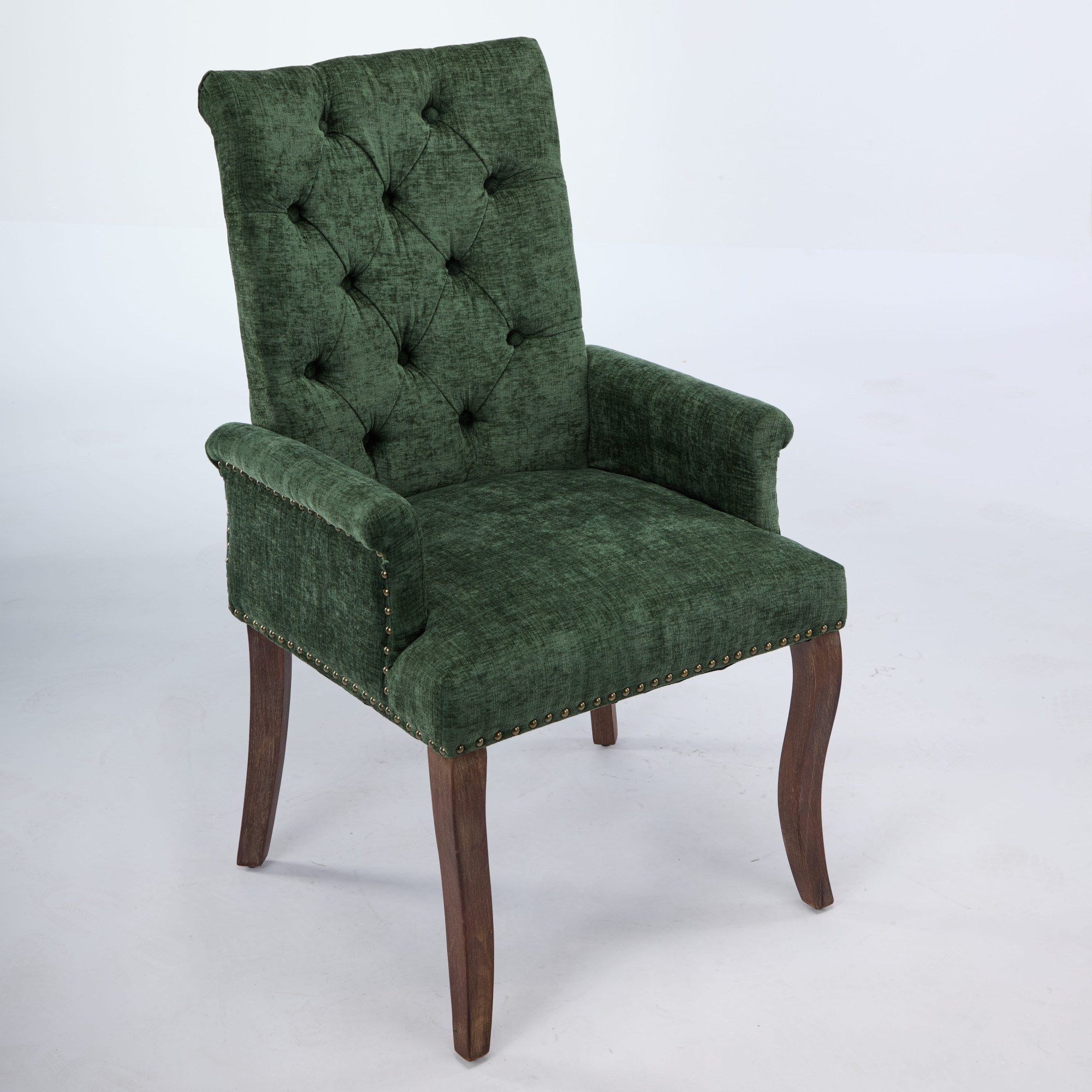 Upholstered Chenille Fabric Accent Dining Chair, Curved Solid Wood Legs, Elegant Tufted Club Dining Room Kitchen Room Arm Dining Chair, Single Pack,Olive Green,SW1895OL - Grand Goldman Shop