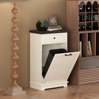 10 Gallon Tilt Out Trash Cabinet Freestanding Trash Bin Cabinet Wood Garbage Recycling Cabinet with Drawer Pet Proof Trash Can Holder for Kitchen Living Room, Antique White (Not include trash can) - Grand Goldman Shop
