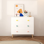 Kids 3 Drawer Dresser, White Nursery Storage Cabinet with Anti-Tip Safety Feature, Solid Wood and MDF Construction, Compact D