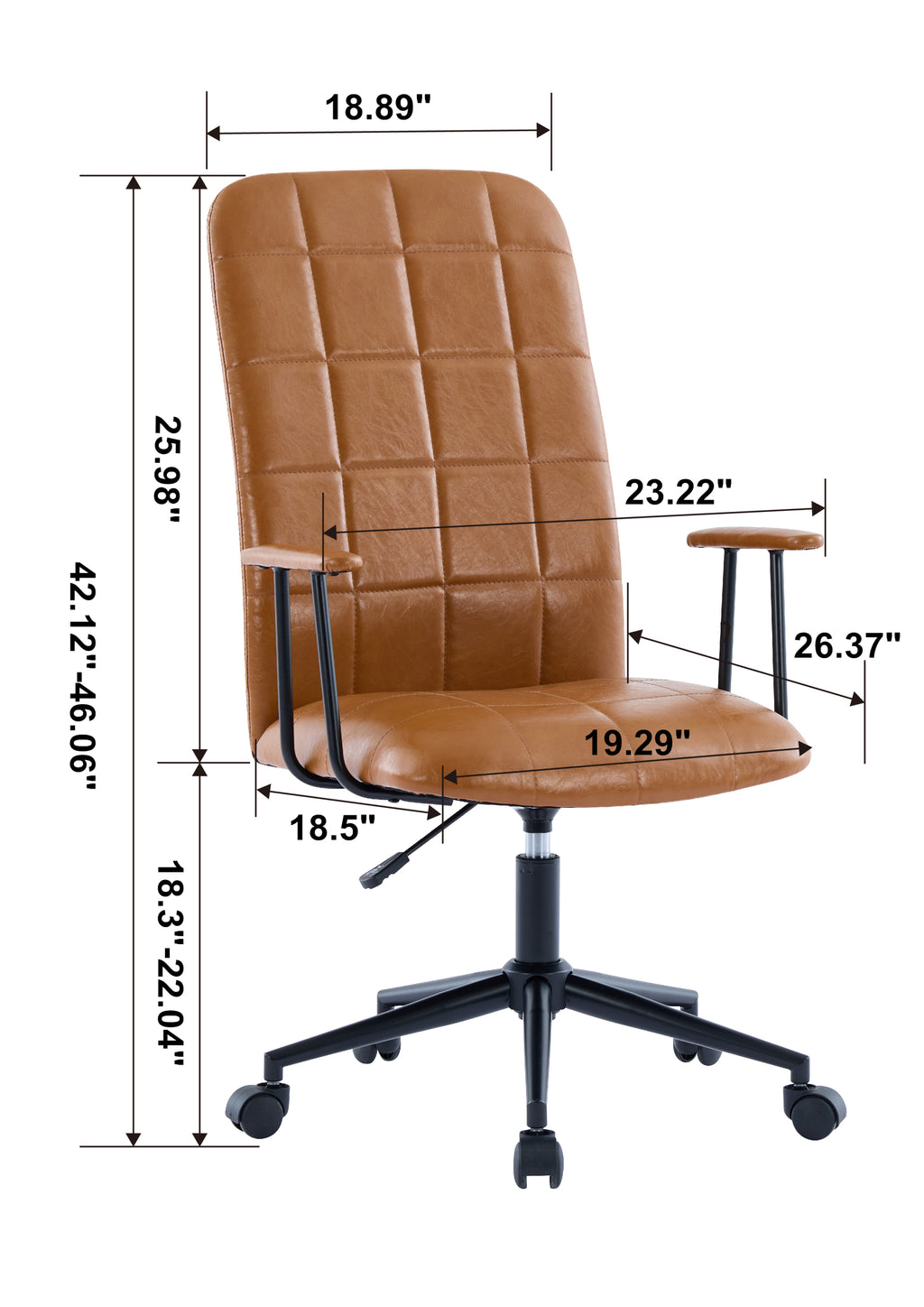 Antique black PU leather color office chair, with armrest, high backrest, soft foam seating, 360 degree swivel , up and down 