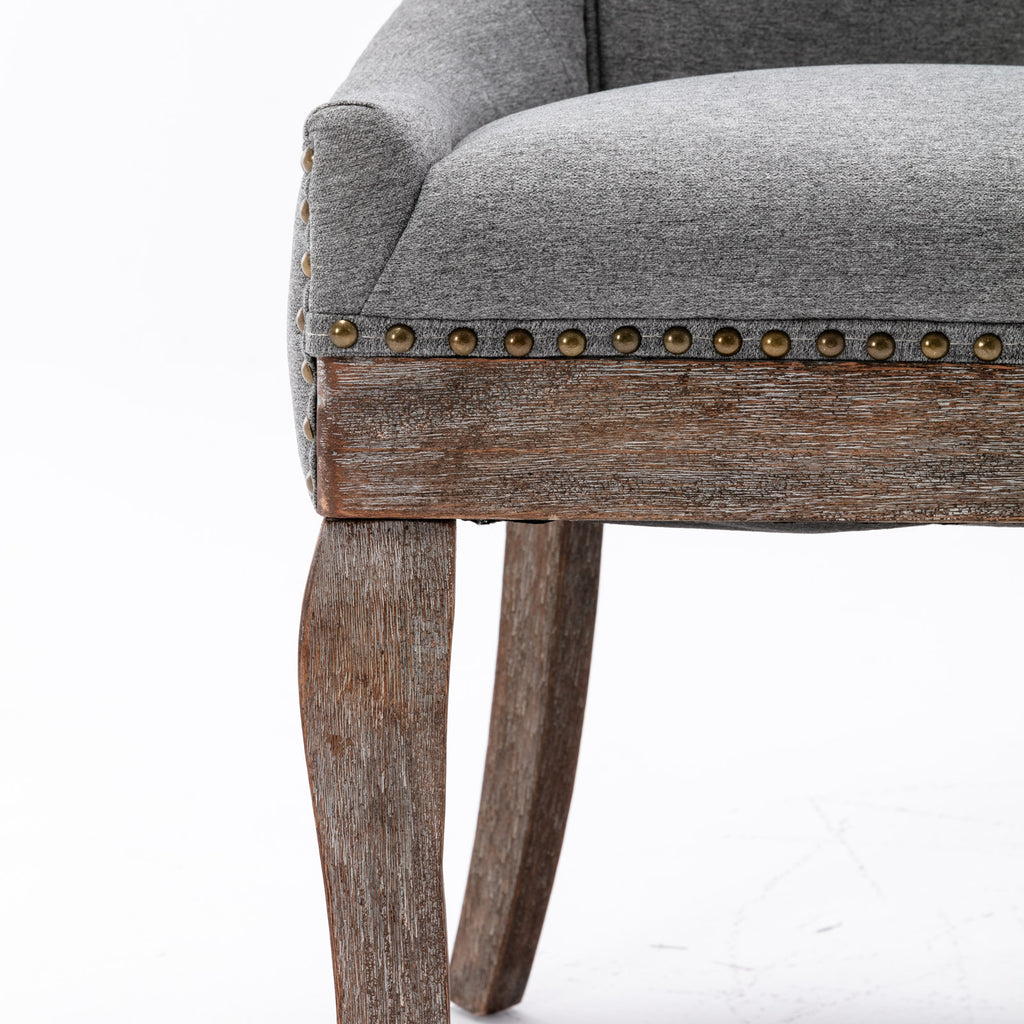 A&A Furniture Ultra Side Dining Chair with Thickened Fabric and Solid Wood Legs, Bronze Nail Head, Set of 2, Gray - Grand Goldman Shop