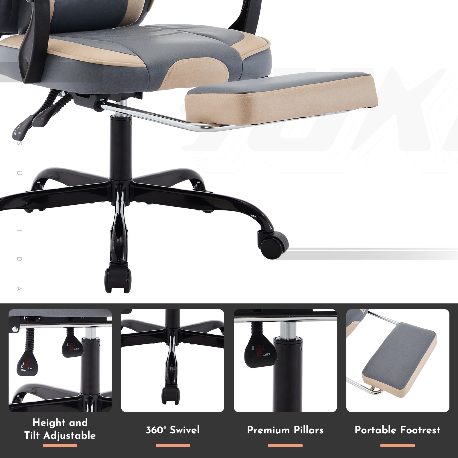 Gaming Chair, Ergonomic Computer Chair with Footrest and Massage Lumbar Support, Height Adjustable Swivel Video Game Chair fo