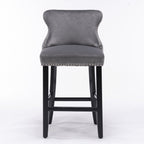 A&A Furniture,Contemporary Velvet Upholstered Wing-Back Barstools with Button Tufted Decoration and Wooden Legs, and Chrome Nailhead Trim, Leisure Style Bar Chairs,Bar stools, Set of 2 (Gray),SW1824GY - Grand Goldman Shop