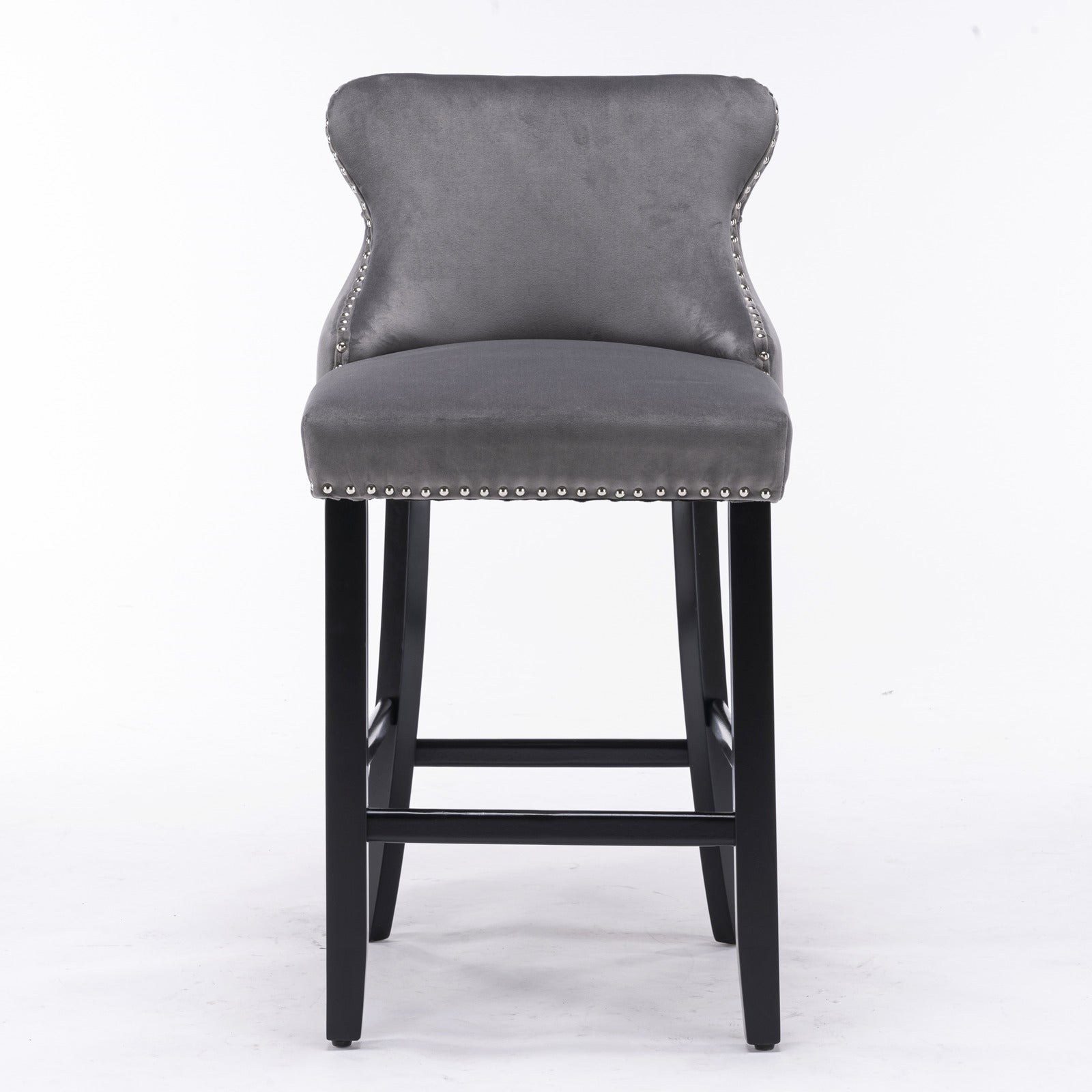 A&A Furniture,Contemporary Velvet Upholstered Wing-Back Barstools with Button Tufted Decoration and Wooden Legs, and Chrome Nailhead Trim, Leisure Style Bar Chairs,Bar stools, Set of 2 (Gray),SW1824GY - Grand Goldman Shop