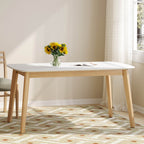 Dining Table with Splayed Rubberwood Legs & Faux Wood Tabletop, Mid-Century Modern - Grand Goldman Shop