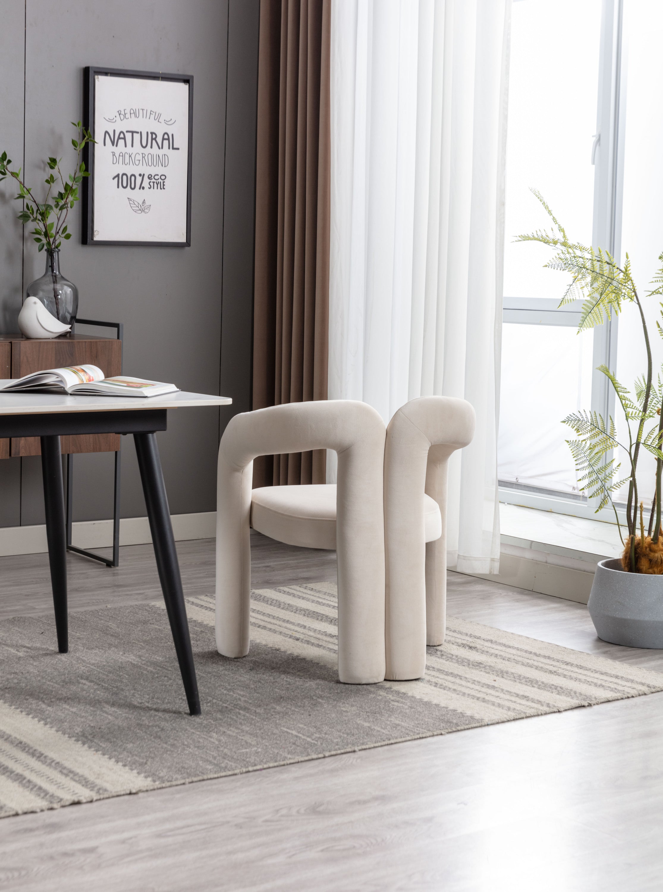 Contemporary Designed Velvet Fabric Upholstered Accent/Dining Chair /Barrel Side Chairs Kitchen Armchair for Living Room set of 2 (Beige Velvet) - Grand Goldman Shop