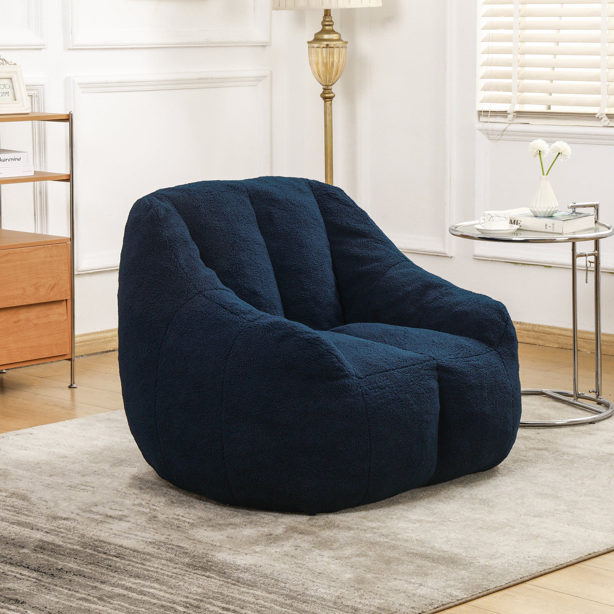 Comfy Bean Bag Chair with Memory Foam Filler – Tufted Soft Stuffed Bean Bag Sofa for Dorm, Apartment, or Living Room – Dark Blue - Grand Goldman Shop