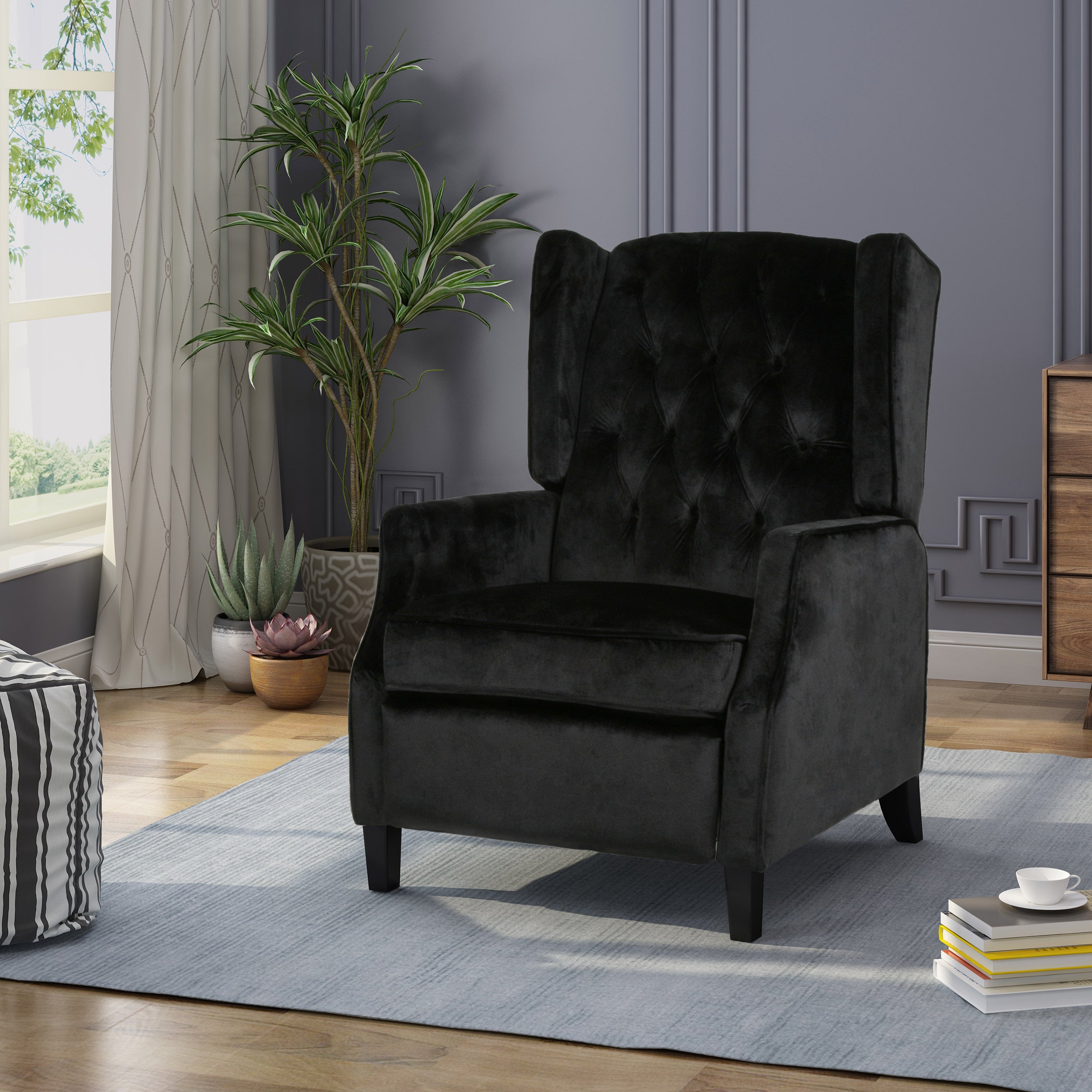 Pushback Recliner Chair, Fabric Armchair Push Back Recliner with Rivet Decoration, Mid Century Wingback Accent Chair for Living Room, Bedroom - Grand Goldman Shop