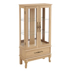 Curio Cabinet Lighted Glass Cabinet Glass Wine Cabinet Curio Display Cabinet with Adjustable Glass Shelves 2 Doors and 1 drawer Cabinet Sideboard With Bulb Included Light oak - Grand Goldman Shop