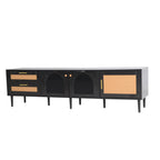 Black Rattan-inspired TV Stand with 3 Cabinets & 2 Drawers, MDF and Solid Wood Media Console for TVs up to 80'', Modern Living Room Entertainment Center - Grand Goldman Shop