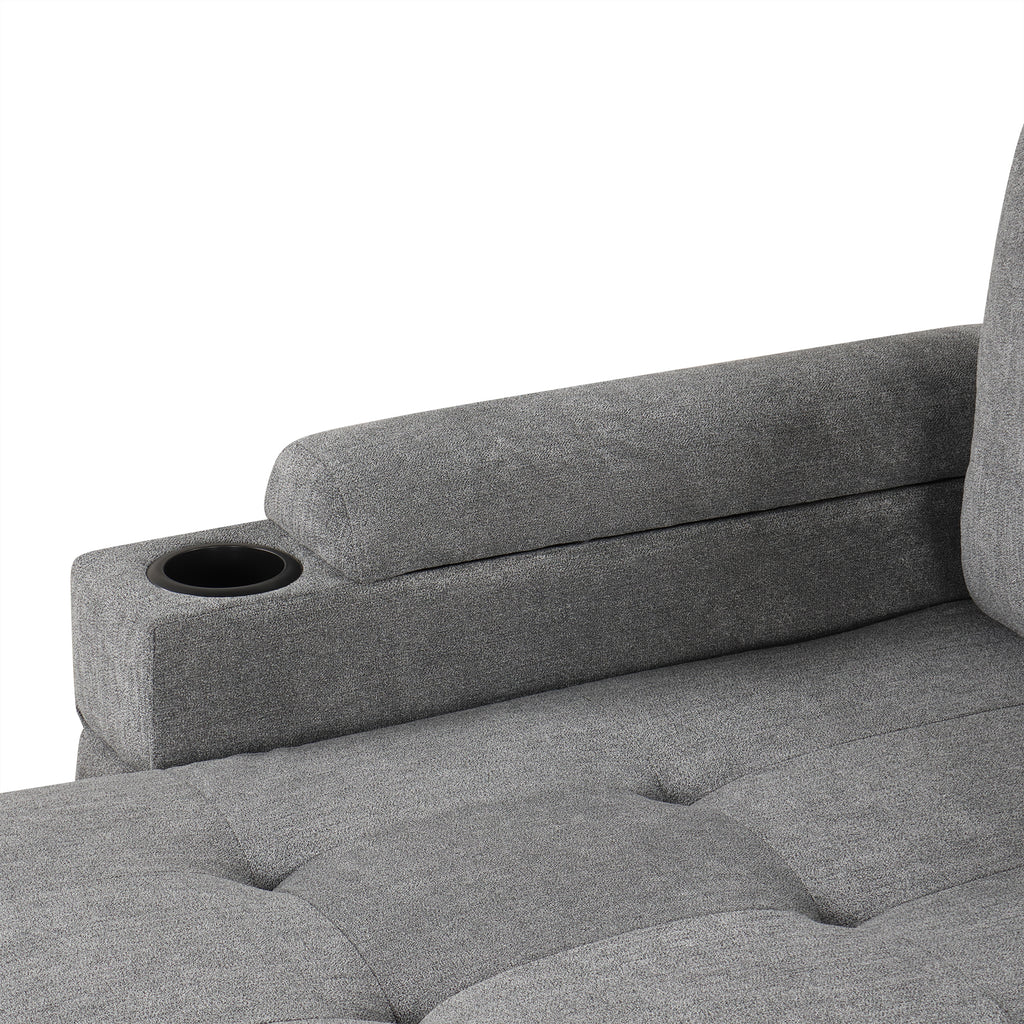 Modern L-shaped Convertible Sofa Bed with Storage, Cup Holders, USB Ports, Gray Chenille, 83.5' - Grand Goldman Shop