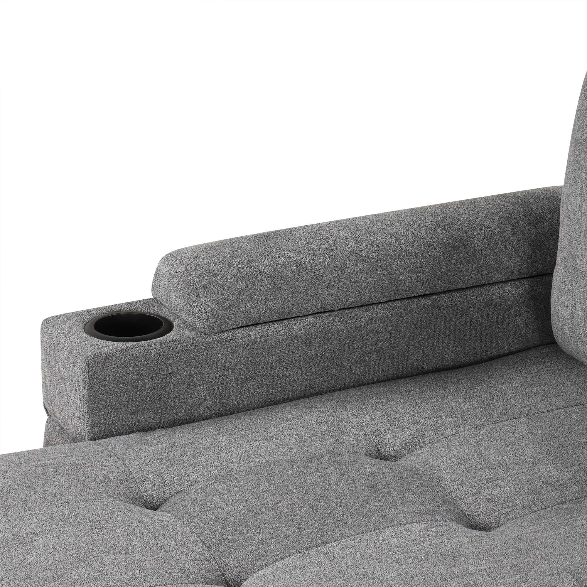 Modern L-shaped Convertible Sofa Bed with Storage, Cup Holders, USB Ports, Gray Chenille, 83.5' - Grand Goldman Shop