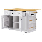 K&K 53inch Large Kitchen Island with Drop Leaf,Power Outlet,Door Internal Storage Rack,Rolling Kitchen Cart on 5 Wheels with 5 Open Side Racks for Kitchen,White (Two Packages)(Stools not included) - Grand Goldman Shop