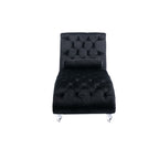 Velvet Chaise Lounge Indoor, Button-Tufted Upholstered Chair with Pillow, Black Velvet, 63.38x28.94x34.05 inches - Grand Goldman Shop