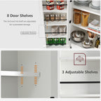 K&K 72' Tall Farmhouse Kitchen Pantry Cabinet with 8 Door Shelves, Curved Design Storage Cabinet with 3 Adjustable Shelves, Hidden Drawer, Versatile Cupboard for Kitchen, Dining & Bathroom, White - Grand Goldman Shop