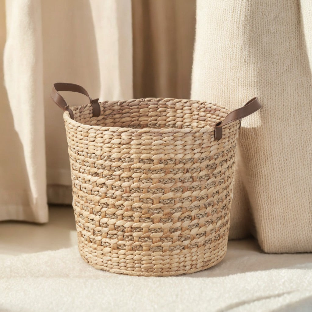 Water Hyacinth Woven Round Multi Use 16' Storage Basket - Natural Brown - Grand Goldman Shop