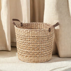 Water Hyacinth Woven Round Multi Use 16' Storage Basket - Natural Brown - Grand Goldman Shop