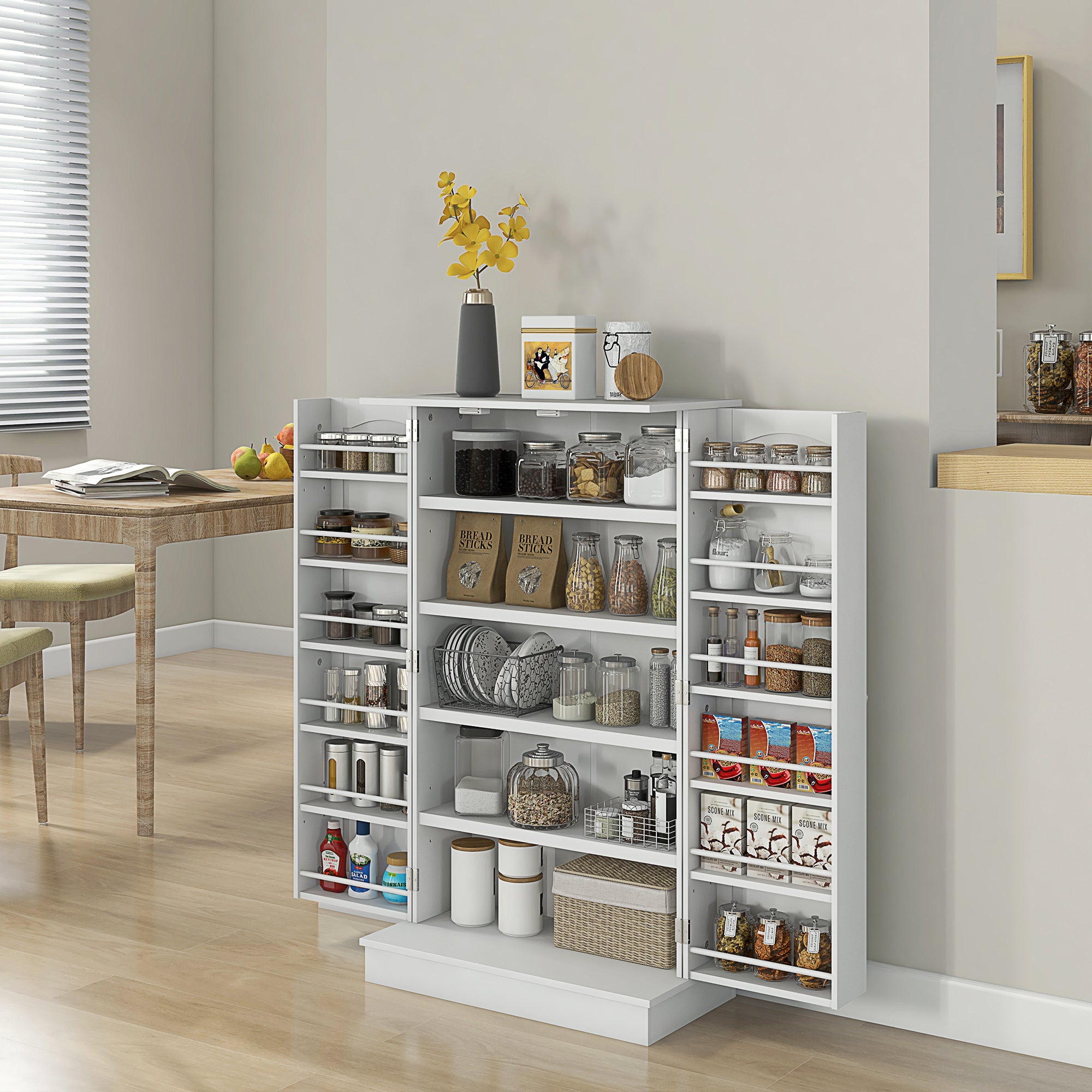 HOMCOM Kitchen Pantry Storage Cabinet w/ 5-tier Shelving, 12 Spice Racks - Grand Goldman Shop