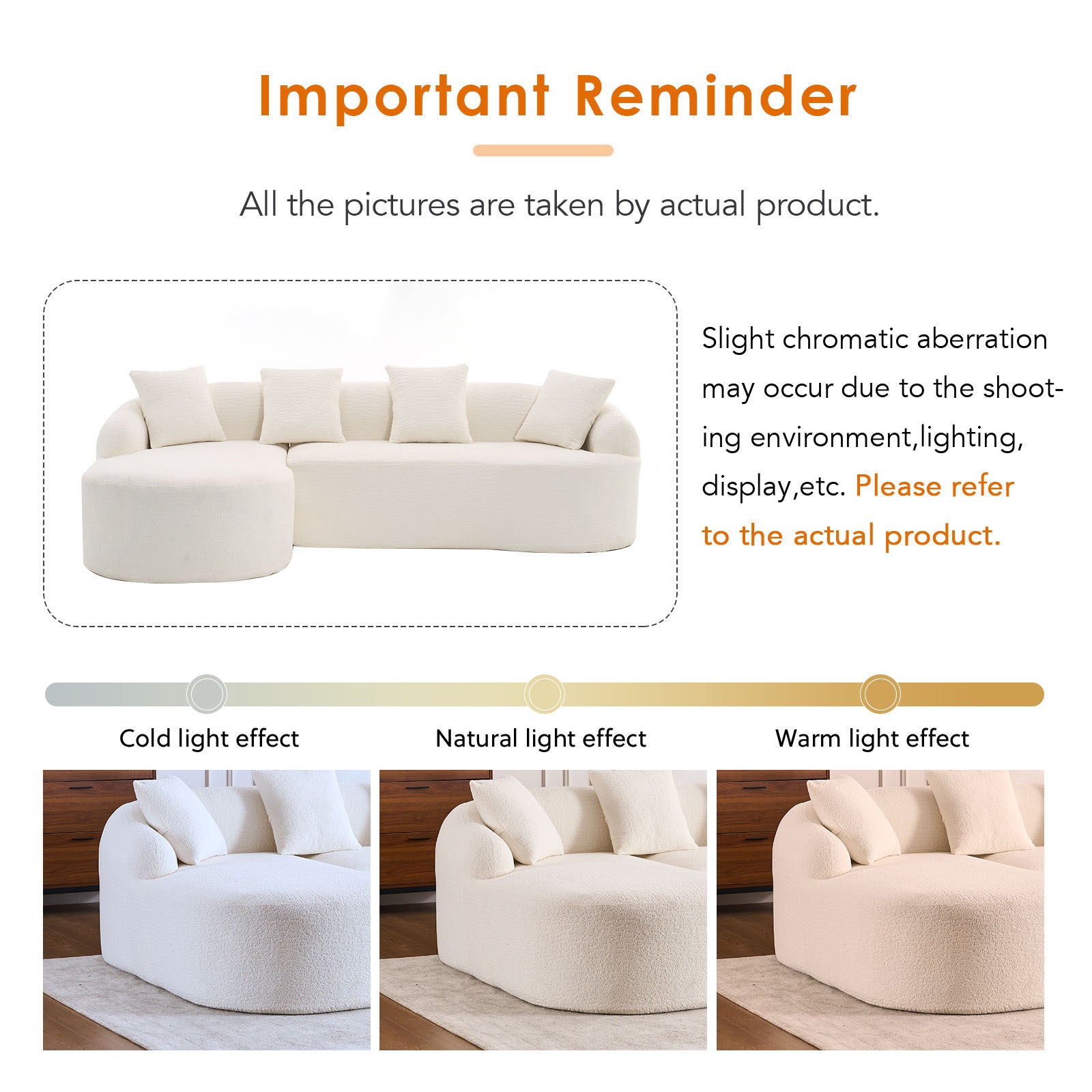 Boneless L-Shape Sectional Sofa with Curved Chaise,White Modular Chenille Compression Couch,30D High-Density Foam,Minimalist Modular Couches Sleeper for Living Room Bedroom Apartment Lounge. - Grand Goldman Shop