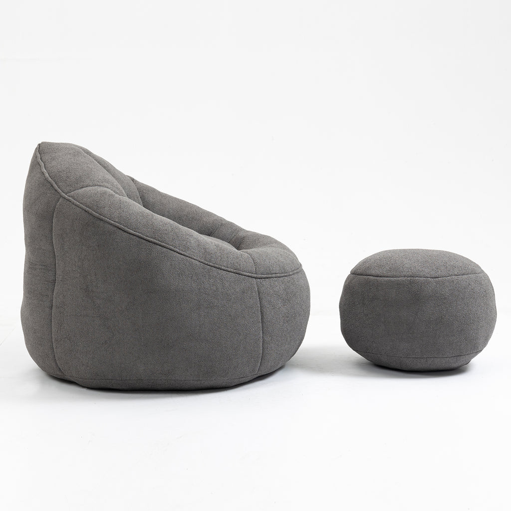 Bedding Bean Bag Sofa Chair with High-Pressure Foam and Footrest, Grey Microfiber - Grand Goldman Shop