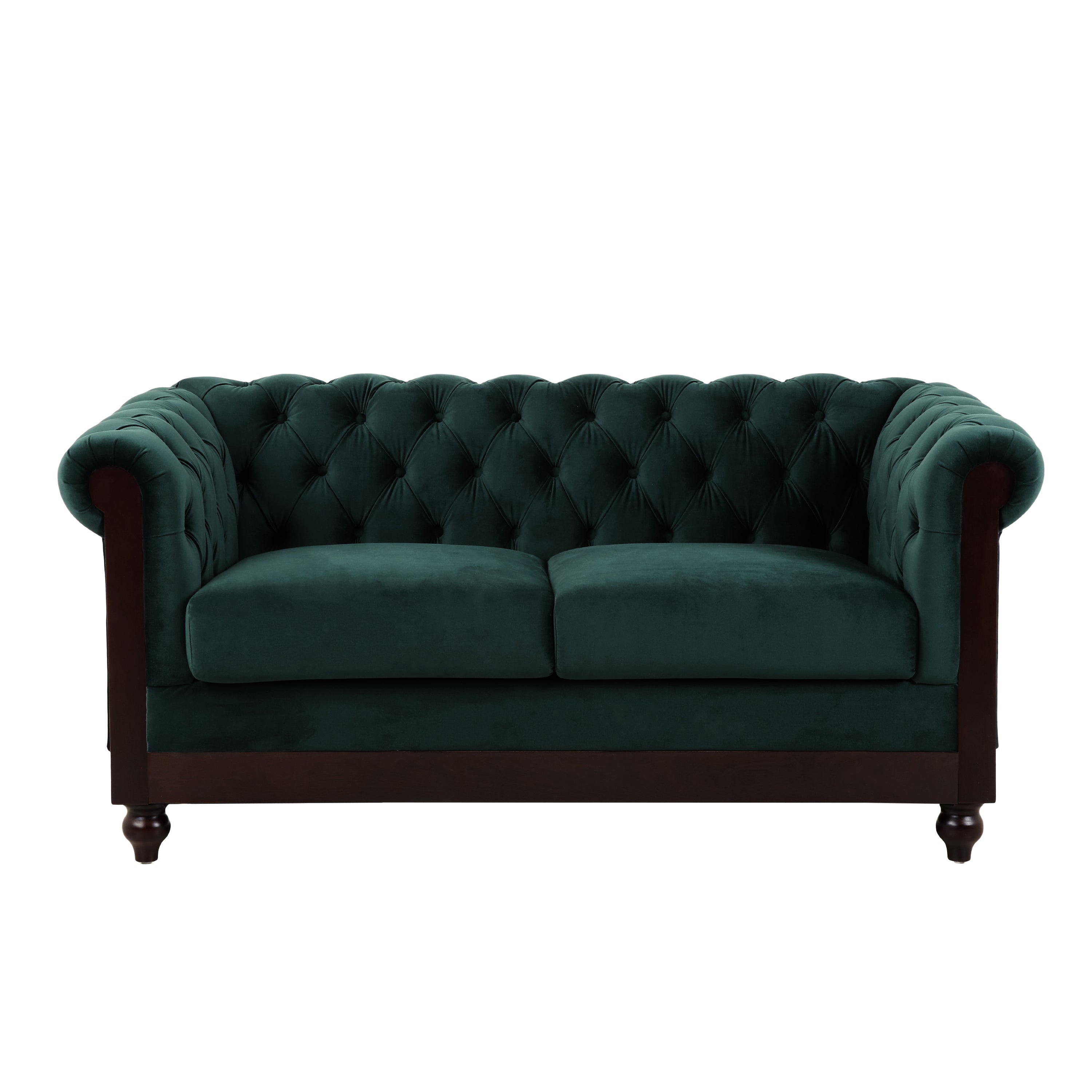 VIVALUX Chesterfield Velvet Loveseat Sofa 2-Person Rolled Arm Upholstered Couch Forest Green 59.44' - Grand Goldman Shop