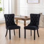 Classic Velvet Dining Chairs,  High-end Tufted Solid Wood Contemporary Velvet Upholstered Dining Chair with Wood Legs Nailhead, SET OF 2,Black and Patterned,SW2201BK - Grand Goldman Shop