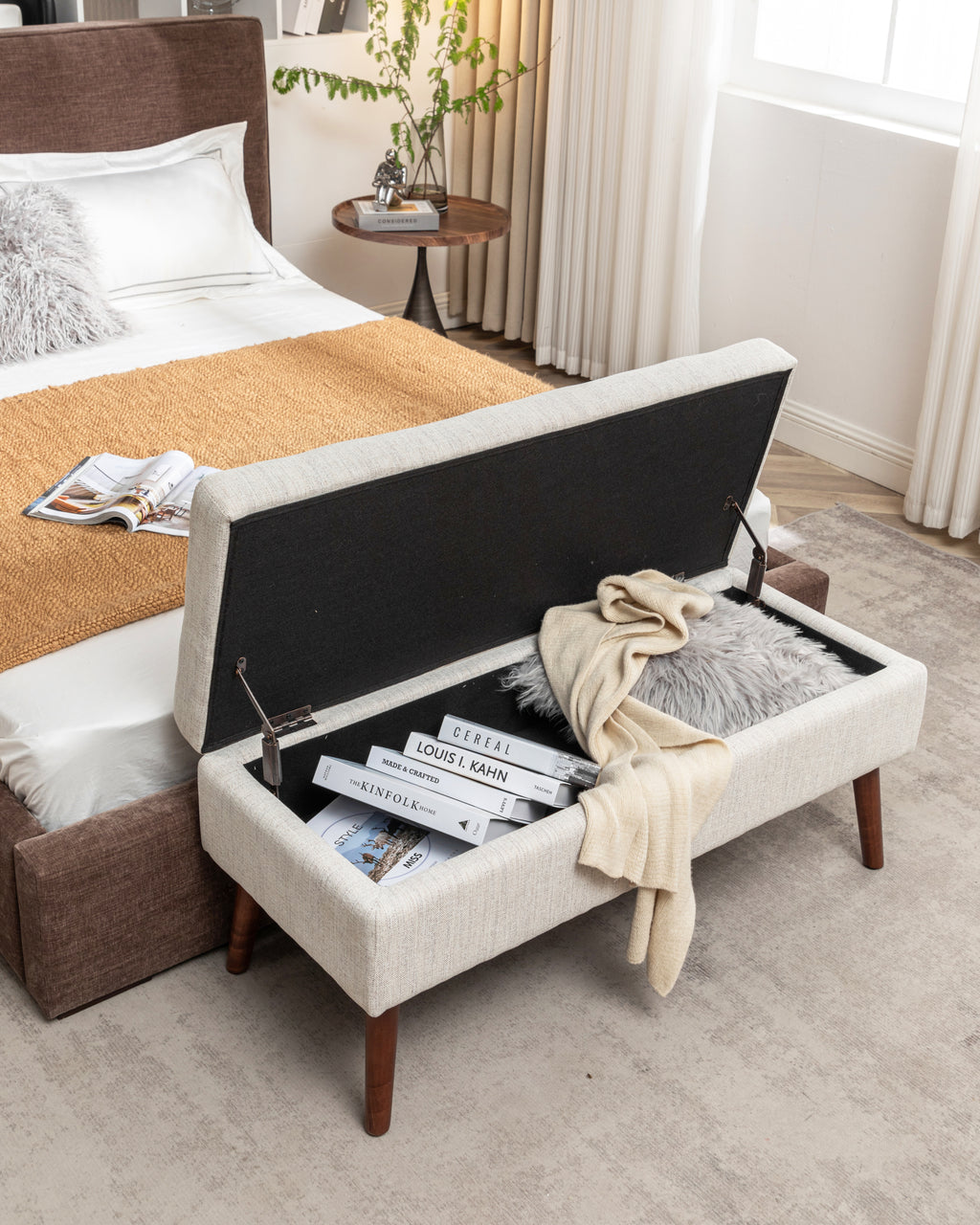 Storage Bench with Storage Bench for Bedroom End of Bed Bench Foot of Bed Bench Entryway Bench Storage Ottoman Bench 43.7' W x 18.1' D Off White Bench - Grand Goldman Shop