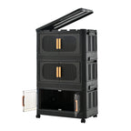 Black, 20' Side Wide Folding Storage Cabinet ,3 Tiers,19.69'×11.81'×31.10',Collapsible Storage Bins with Magnetic Door, Plastic Storage Cabinet with Wheels - Grand Goldman Shop
