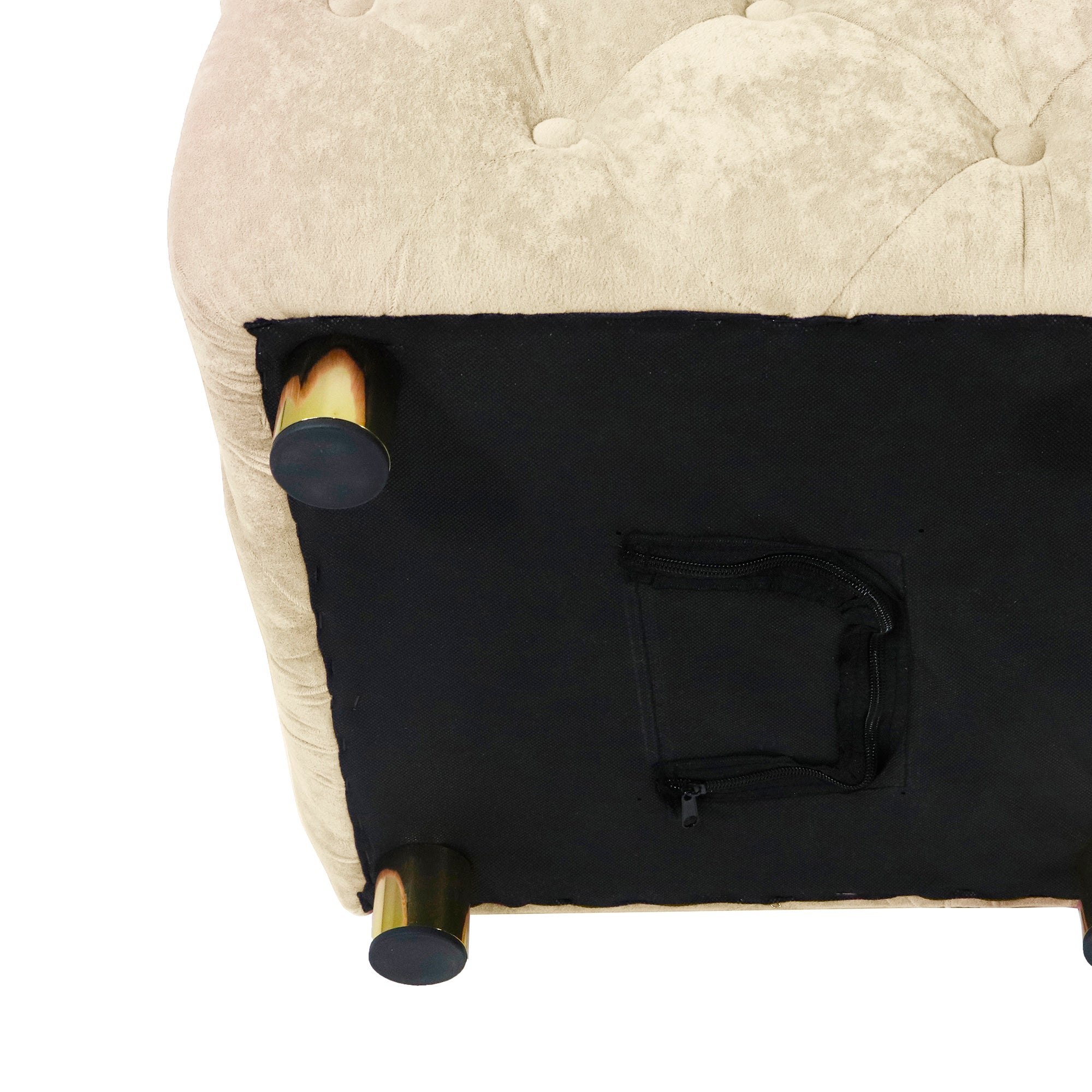 Beige Modern Velvet Upholstered Ottoman, Exquisite Small End Table, Soft Foot Stool, Dressing Makeup Chair, Comfortable Seat for Living Room, Bedroom, Entrance - Grand Goldman Shop