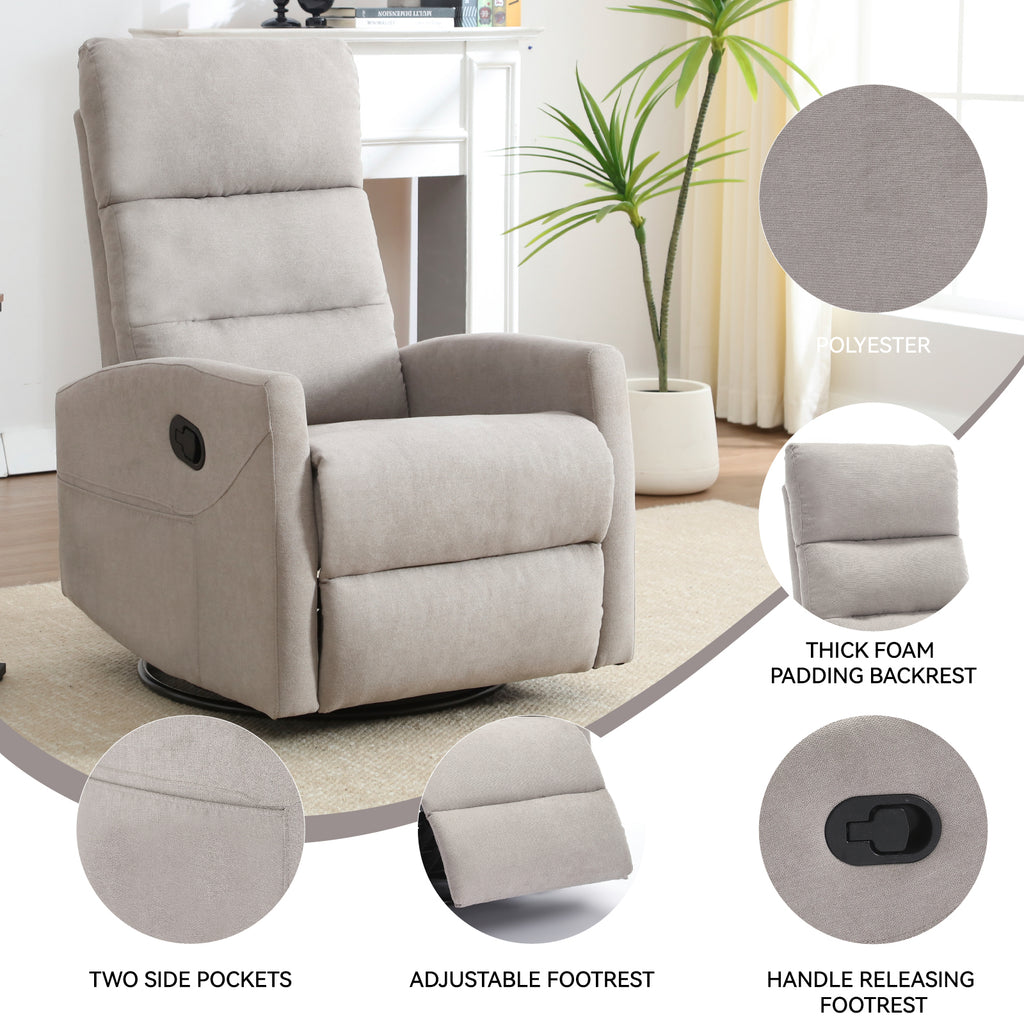 Manual Recliner Chair with Rocker and Swivel in Fabric for Living Room, Grey - Grand Goldman Shop